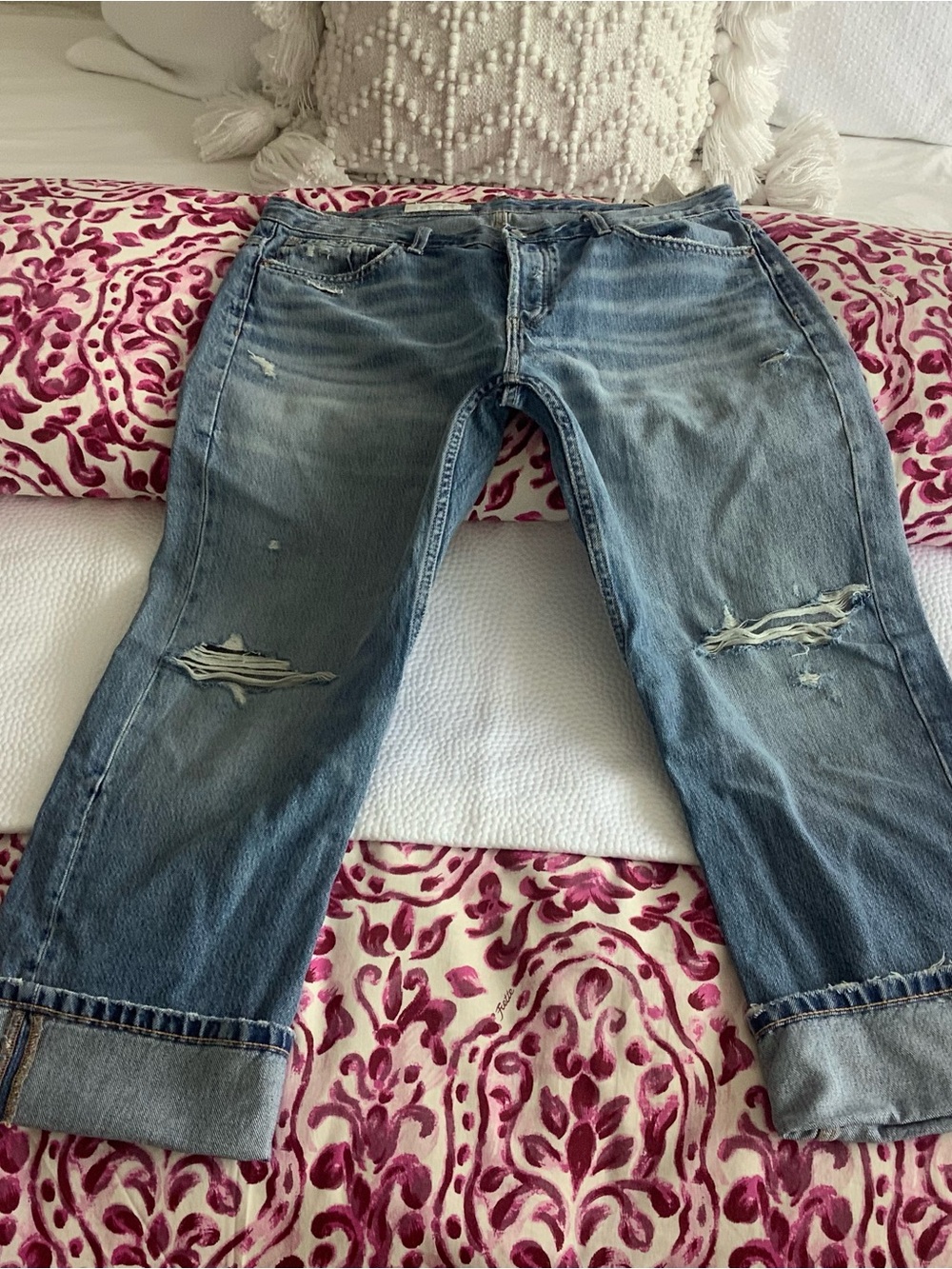 Zara Light Blue Straight-Leg Distressed Jeans